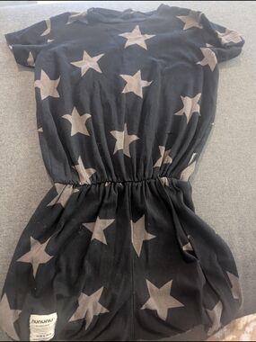 nununu Black Romper with Tan Star Print
